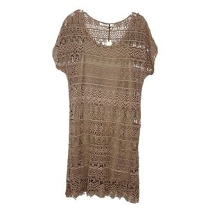 NWT Solitaire by Ravi Khosla Brown Boho Crochet Cap Sleeve Dress w/ Slip Sz M